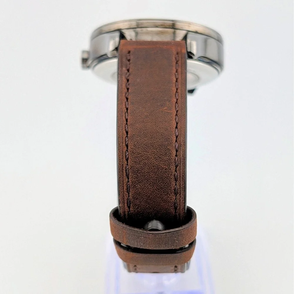 Anne Klein Automatic Skeleton Watch Rose Gold Tone Brown Leather 40mm TY2807RG